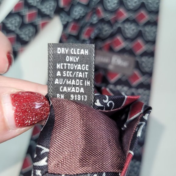 Christian Dior Cravate Tie Mens Silk Handmade Black/Red Print Preppy Business - Picture 5 of 8